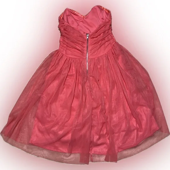 ⭐️Coral Mesh Strapless Ruched Short Mini Dress Lined Zipper Party Tulle Small - Picture 4 of 9